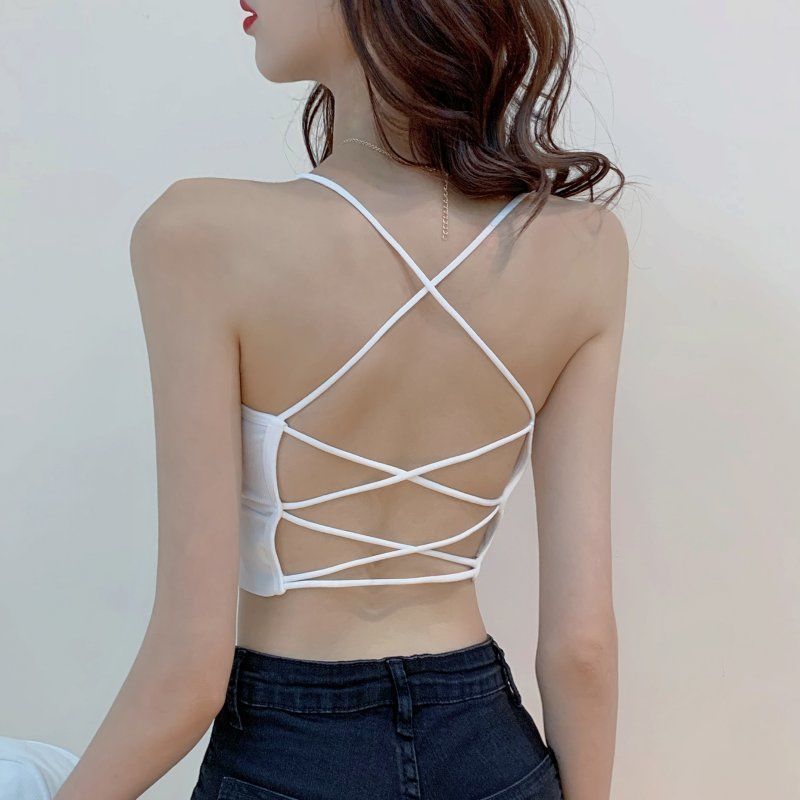 Beautiful Back Underwear Female Student Korean Style Steel-Free Gather-Up Anti-Light Tube Top Wearing Cross Camisole Vest - Image 1